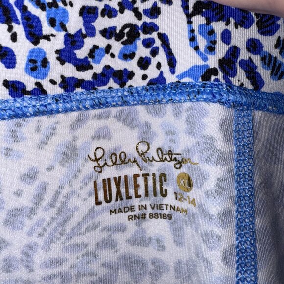 Lilly Pulitzer Luxletic XL Blue & White Leopard Print Flare Leggings - Picture 5 of 6
